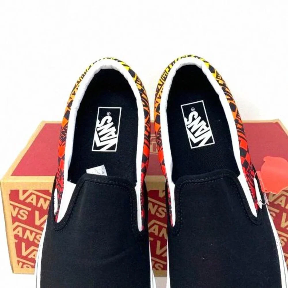 💖MEGA SALE💖VANS Classic Slip On Flame Black VN0A4U382N5 Women's Shoes Canvas